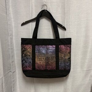 Jansport Black Iridescent Rainbow Reptile Pattern Large Tote Bag w/Snap Closure
